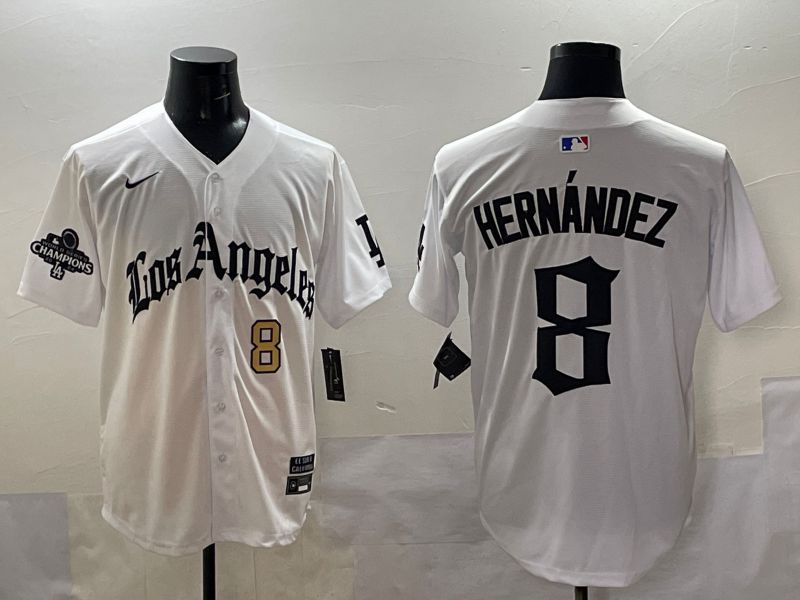 Men 2025 Los Angeles Dodgers #8 Hernandez White Five generations Joint Name Nike MLB Jersey style 5183